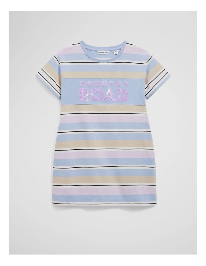 Organically Grown Cotton T-shirt Logo Dress in Bluebell Multi image 1