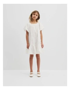 Embroidered Floral Mini Dress in Marshmallow
