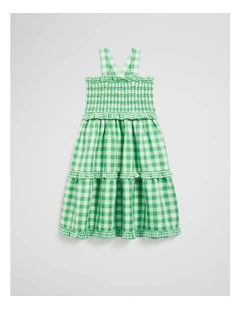 Gingham Midi Dress in Jade Green
