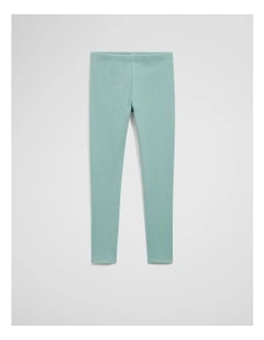 Organically Grown Cotton Blend Solid Rib Legging in Spearmint