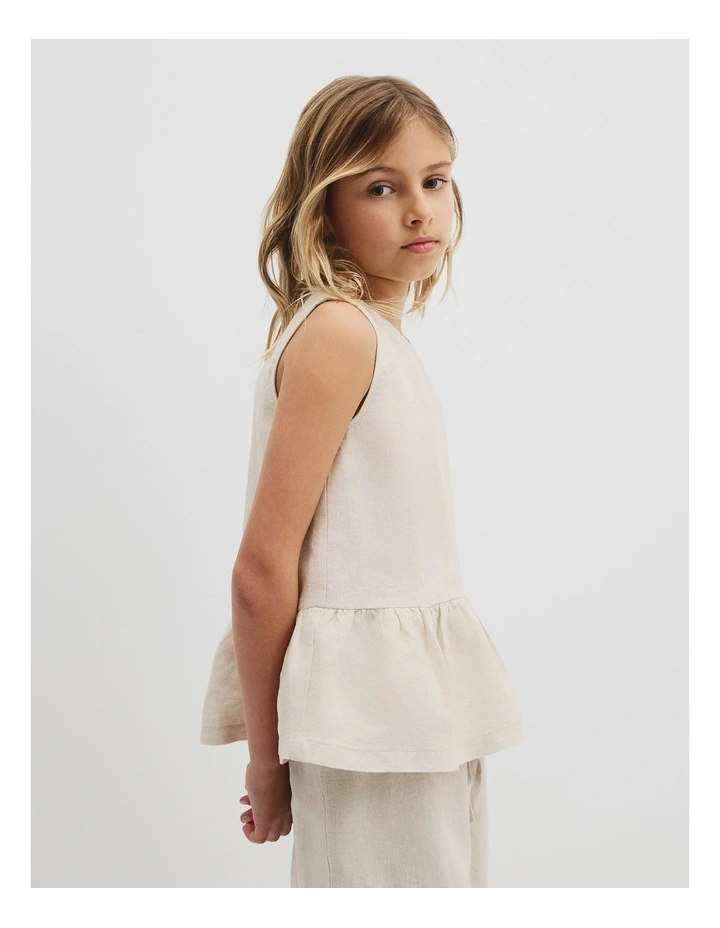 Organically Grown Linen Ruffle Top in Flax image 4
