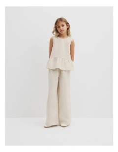 Organically Grown Linen Ruffle Top in Flax