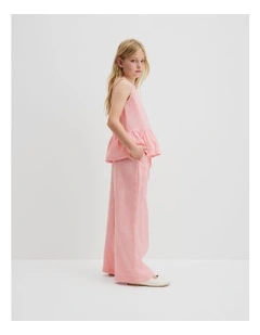 Organically Grown Linen Linen Ruffle Top in Blush Pink