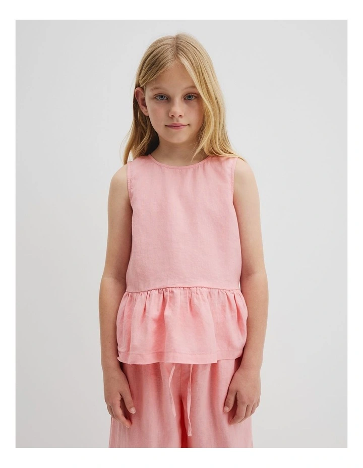 Organically Grown Linen Linen Ruffle Top in Blush Pink image 2
