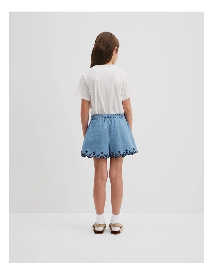 Organically Grown Cotton Denim Broderie Short in Mid Blue Denim image 3