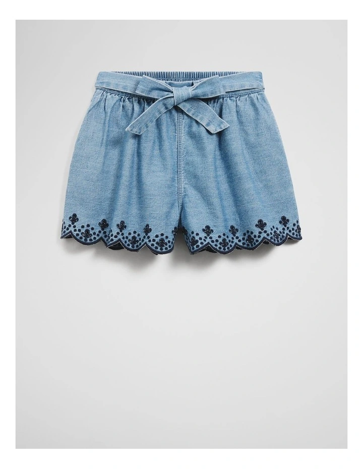 Organically Grown Cotton Denim Broderie Short in Mid Blue Denim image 4