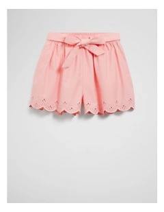 Organically Grown Cotton Denim Broderie Short in Blush Pink