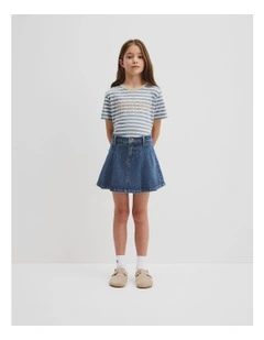Denim Pleat Skirt in Indigo