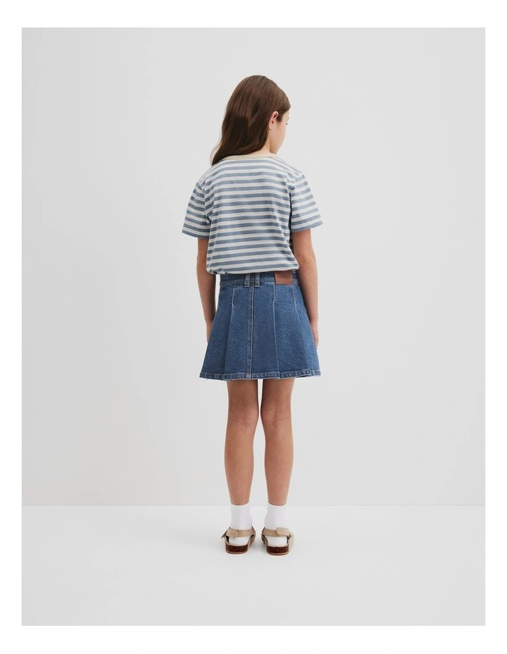 Denim Pleat Skirt in Indigo image 3