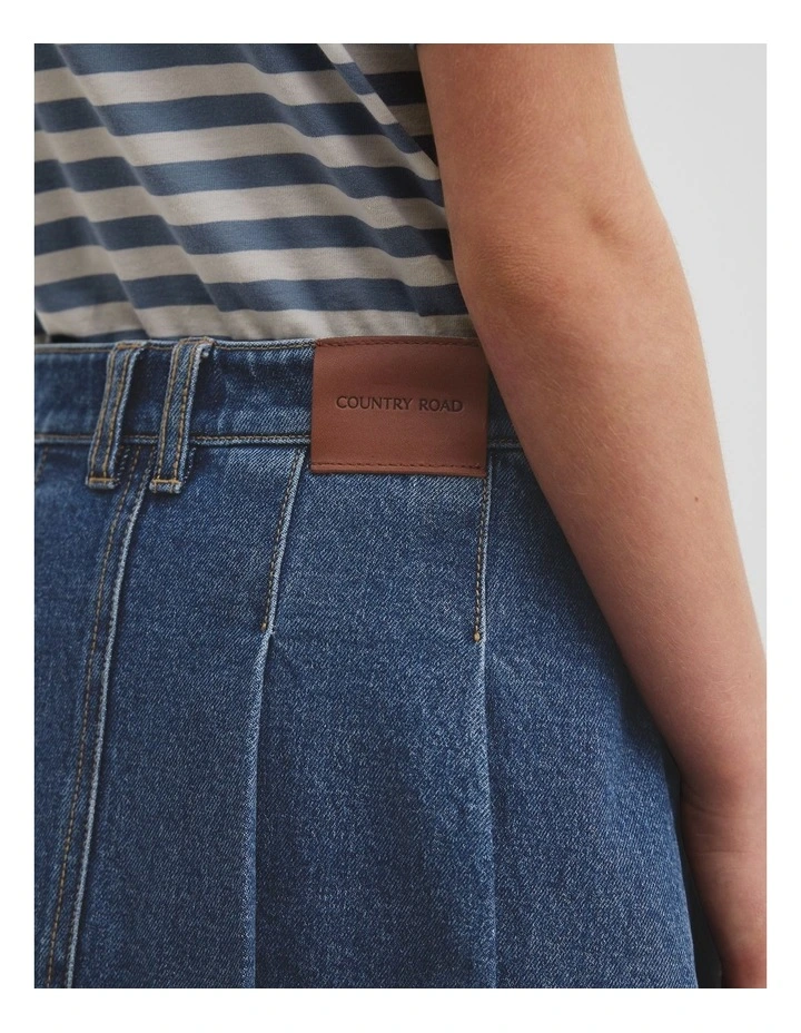 Denim Pleat Skirt in Indigo image 4