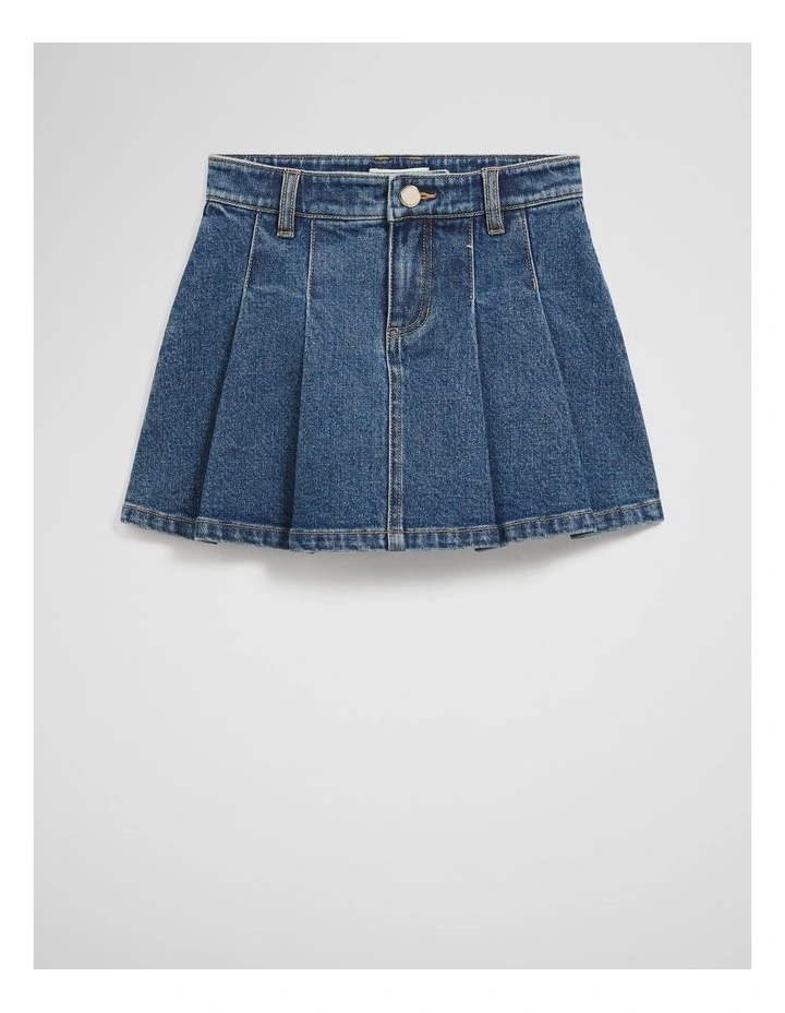 Denim Pleat Skirt in Indigo image 5
