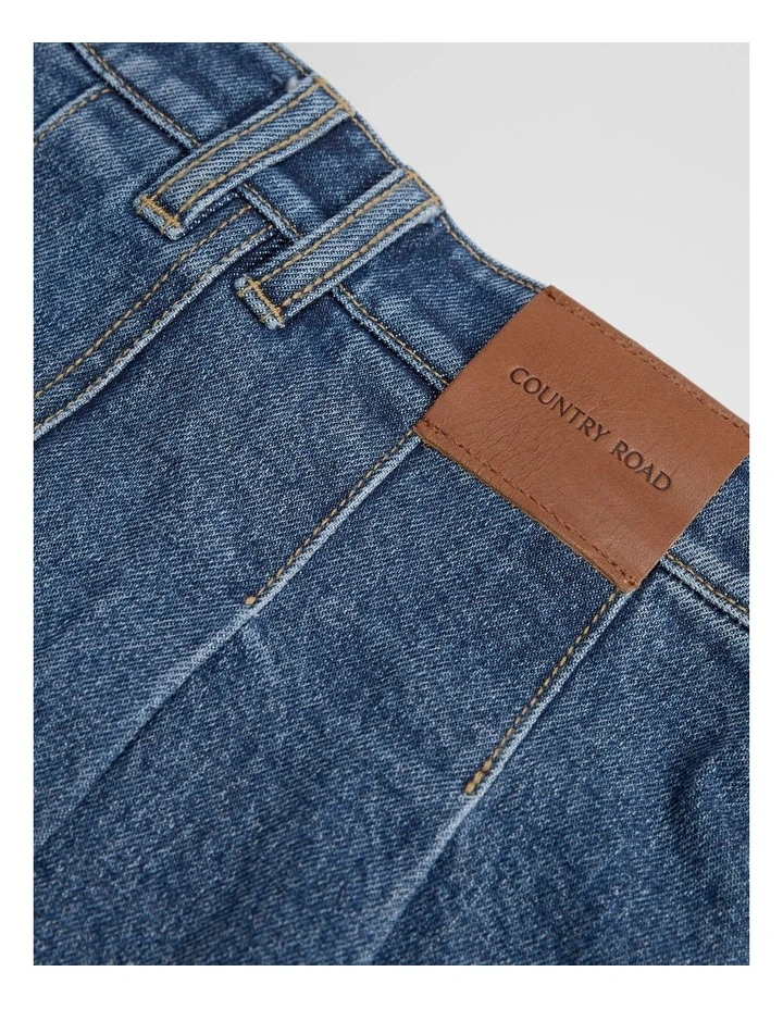 Denim Pleat Skirt in Indigo image 6