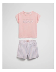 Australian Cotton Logo Boxer Pyjama Set in Blush Pink
