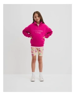 Australian Cotton Blend Sequin Half Zip Sweat in Raspberry