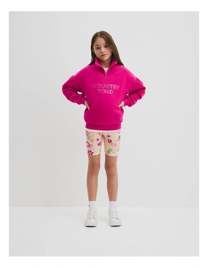 Australian Cotton Blend Sequin Half Zip Sweat in Raspberry image 1