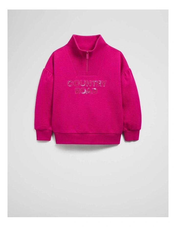 Australian Cotton Blend Sequin Half Zip Sweat in Raspberry image 4