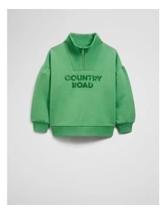 Australian Cotton Blend Sequin Half Zip Sweat in Jade Green