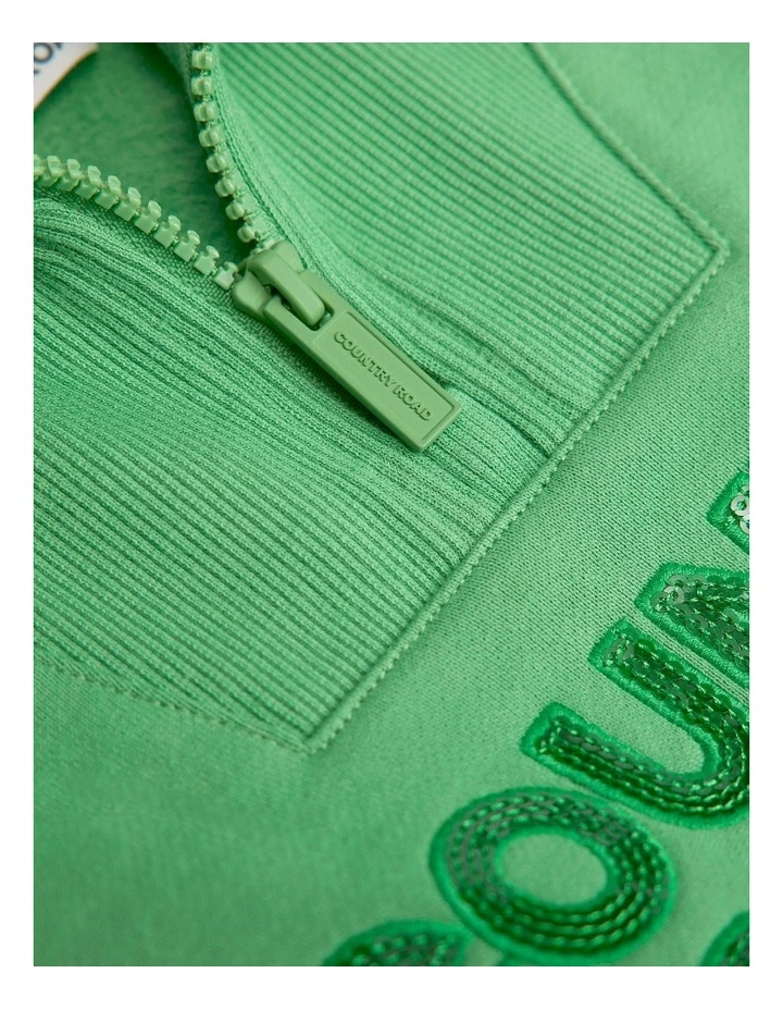 Australian Cotton Blend Sequin Half Zip Sweat in Jade Green image 2