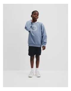 Australian Cotton Oversized Circle Logo Sweat in Slate Blue