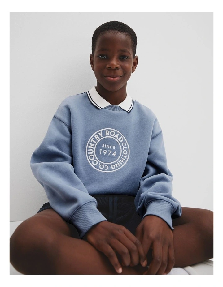 Australian Cotton Oversized Circle Logo Sweat in Slate Blue image 3