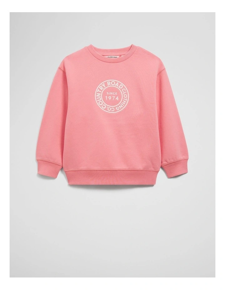 Australian Cotton Oversized Circle Logo Sweat in Strawberry image 1