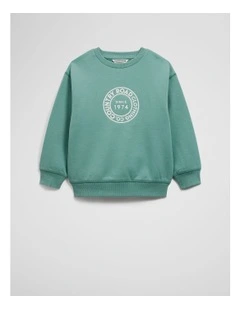 Australian Cotton Oversized Circle Logo Sweat in Blue Gum