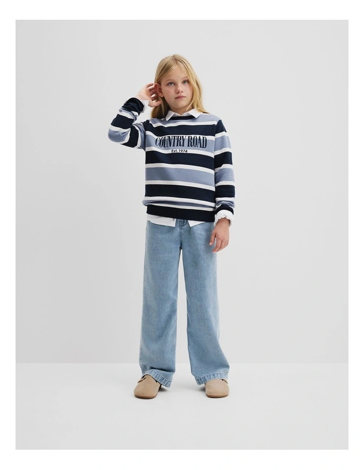 Verified Australian Cotton Heritage Sweat in Blue Stripe image 1