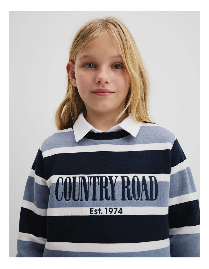 Verified Australian Cotton Heritage Sweat in Blue Stripe image 2