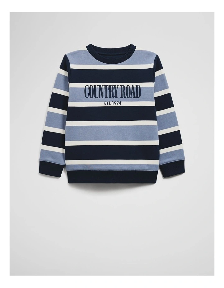 Verified Australian Cotton Heritage Sweat in Blue Stripe image 4