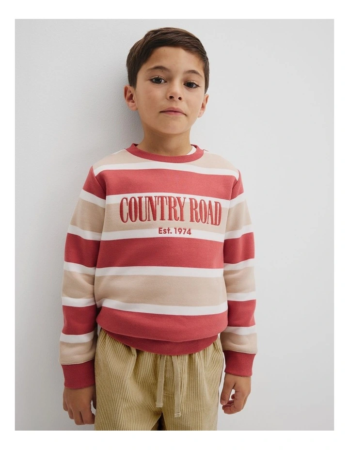 Verified Australian Cotton Heritage Sweat in Faded Red Stripe image 2