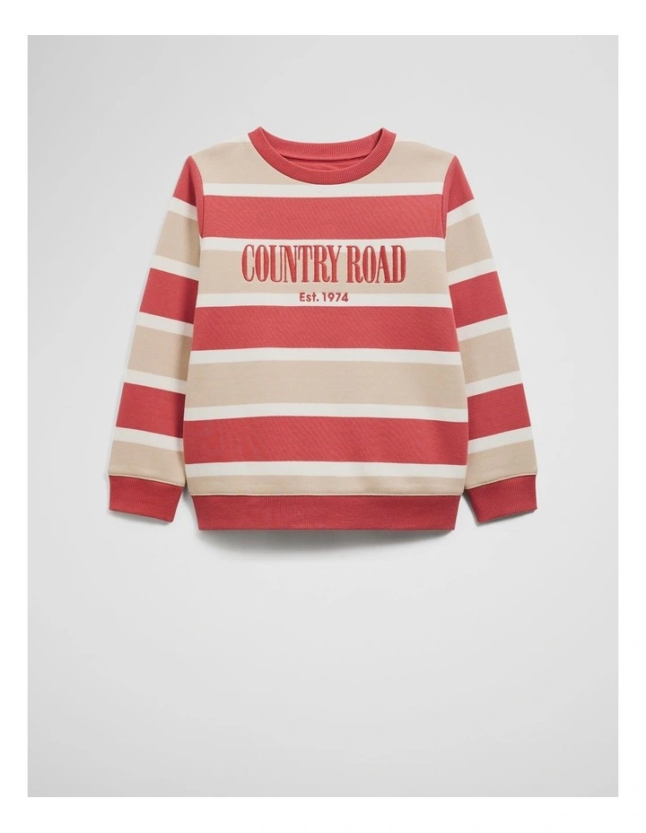 Verified Australian Cotton Heritage Sweat in Faded Red Stripe image 4