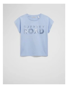 Organically Grown Cotton Sequin Logo T-shirt in Bluebell Multi