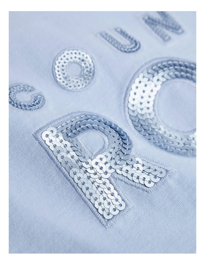 Organically Grown Cotton Sequin Logo T-shirt in Bluebell Multi image 2