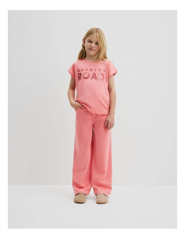 Organically Grown Cotton Sequin Logo T-shirt in Strawberry image 1