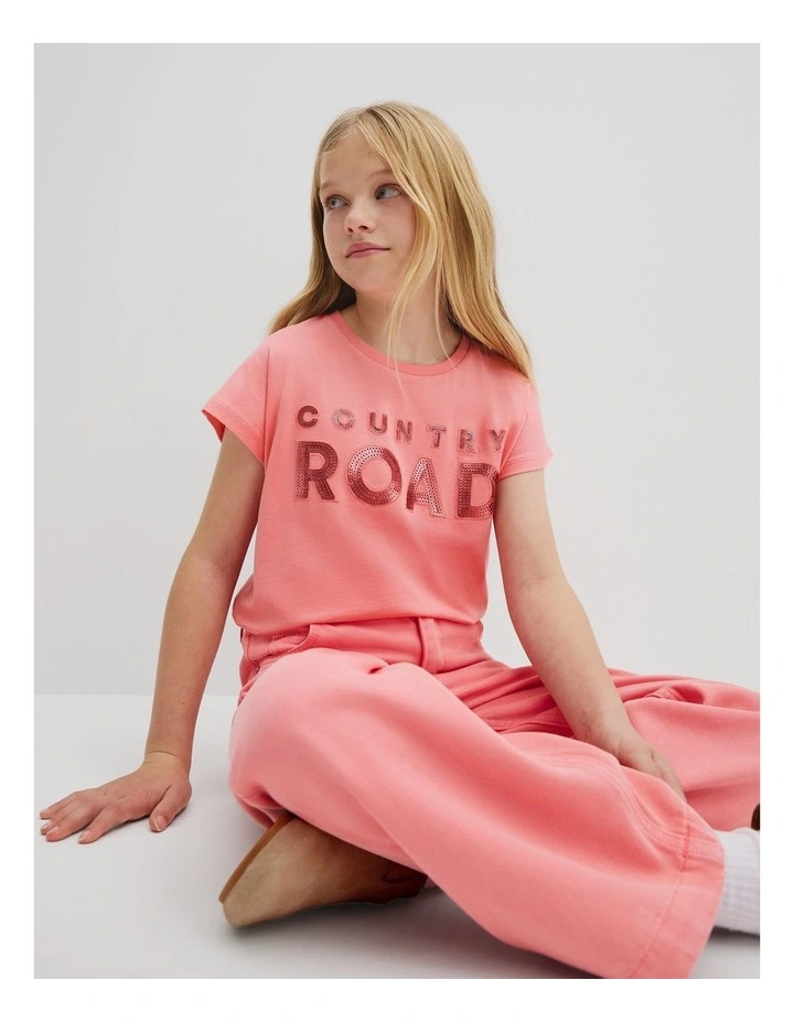 Organically Grown Cotton Sequin Logo T-shirt in Strawberry image 2