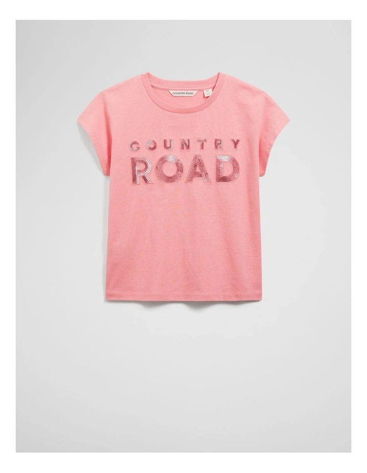 Organically Grown Cotton Sequin Logo T-shirt in Strawberry image 4