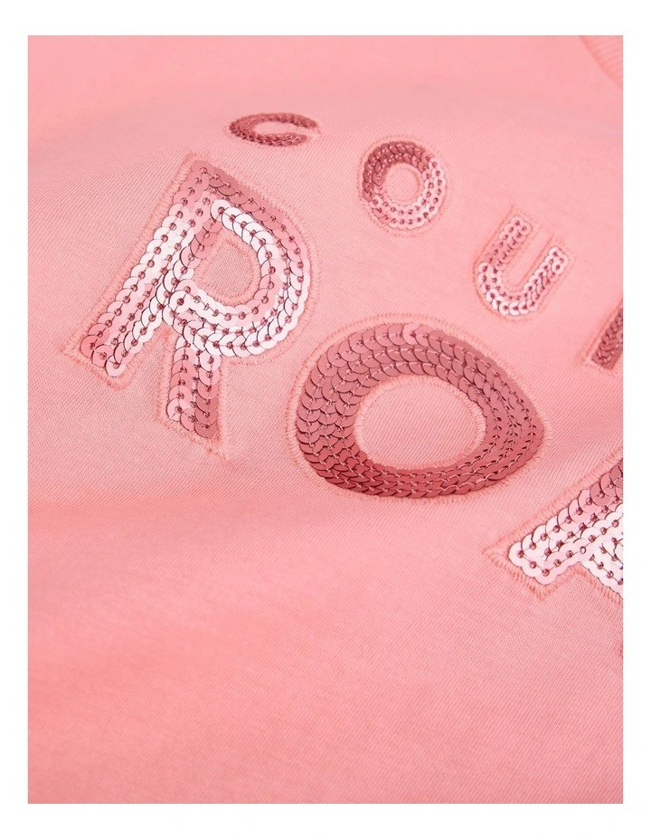 Organically Grown Cotton Sequin Logo T-shirt in Strawberry image 5