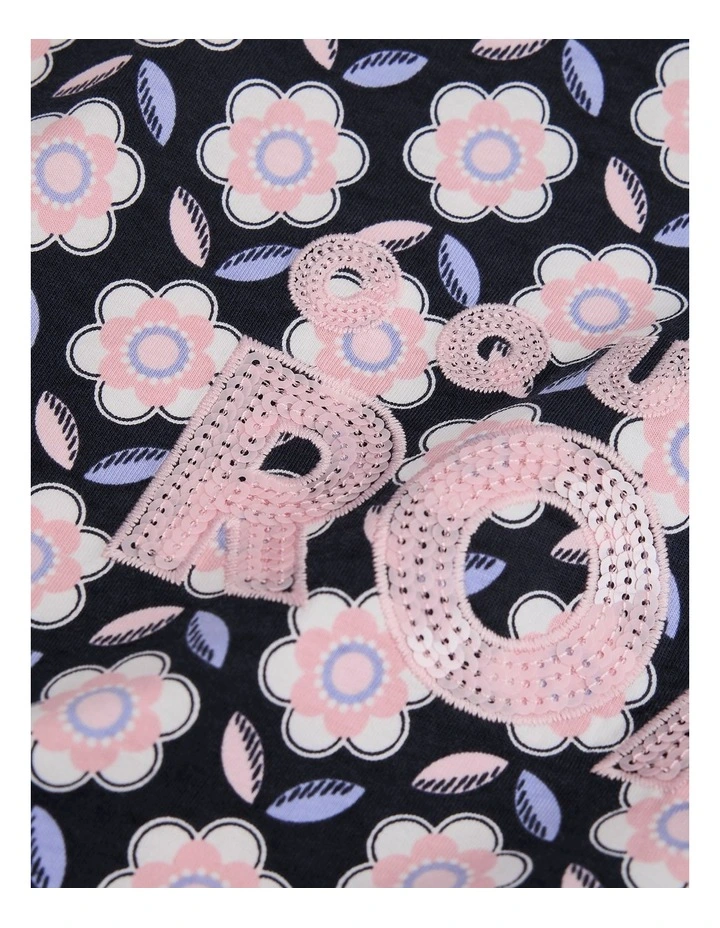 Organically Grown Cotton Sequin Logo T-shirt in Navy Floral Geo image 2