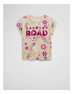 Organically Grown Cotton Sequin Logo T-shirt in Summer Floral