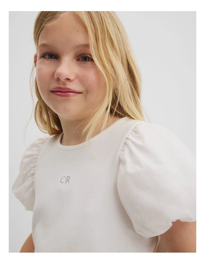 Bubble Sleeve T-shirt in Marshmallow image 2