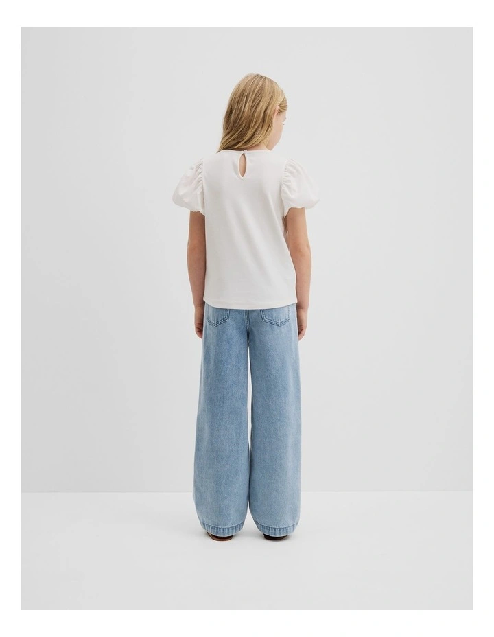 Bubble Sleeve T-shirt in Marshmallow image 3
