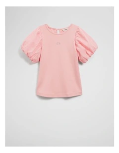 Bubble Sleeve T-shirt in Blush Pink