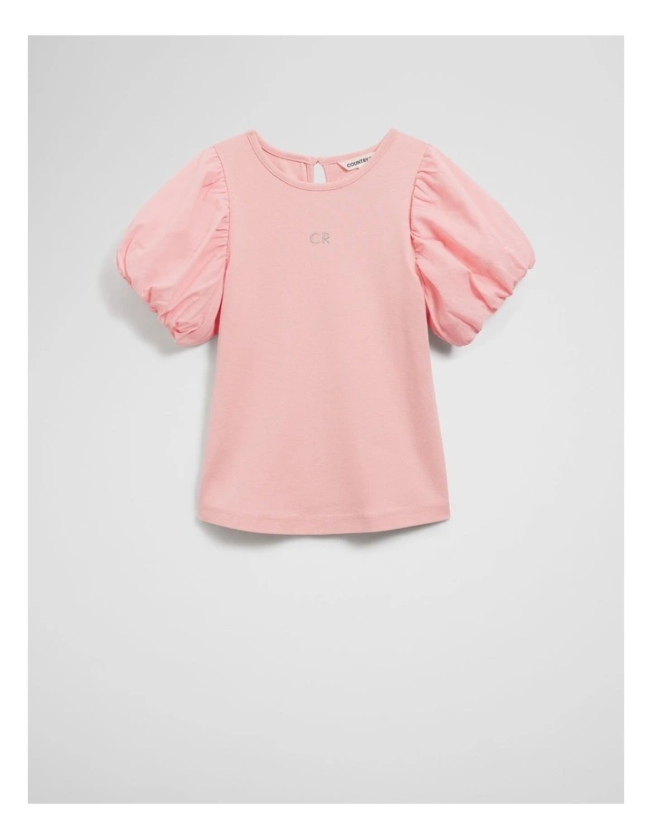 Bubble Sleeve T-shirt in Blush Pink image 1
