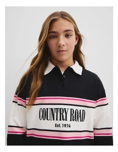 Teen Organically Grown Cotton Logo Rugby Dress in Black