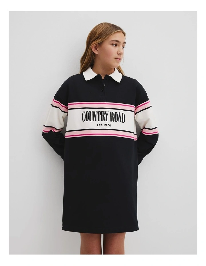 Teen Organically Grown Cotton Logo Rugby Dress in Black image 3