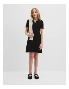Knit Polo Mini Dress in Black