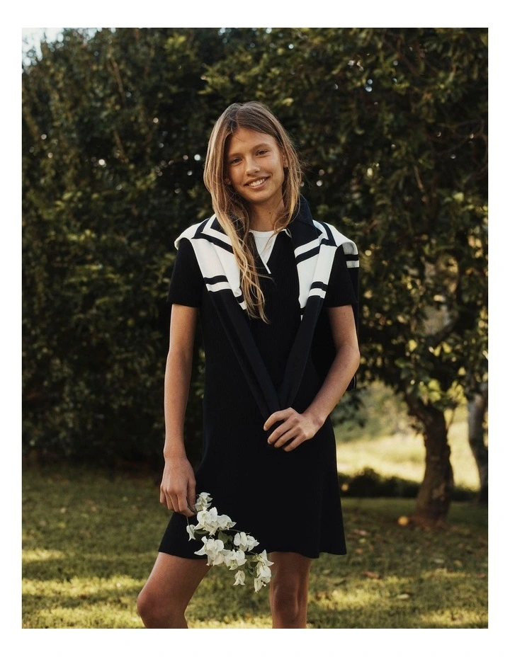 Knit Polo Mini Dress in Black image 2
