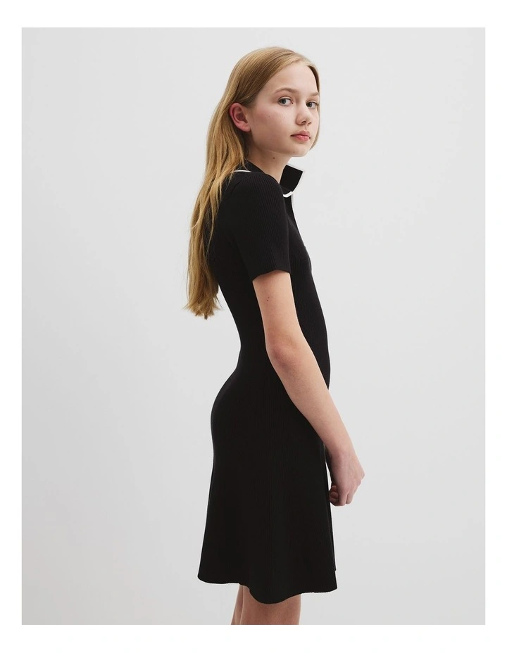 Knit Polo Mini Dress in Black image 3