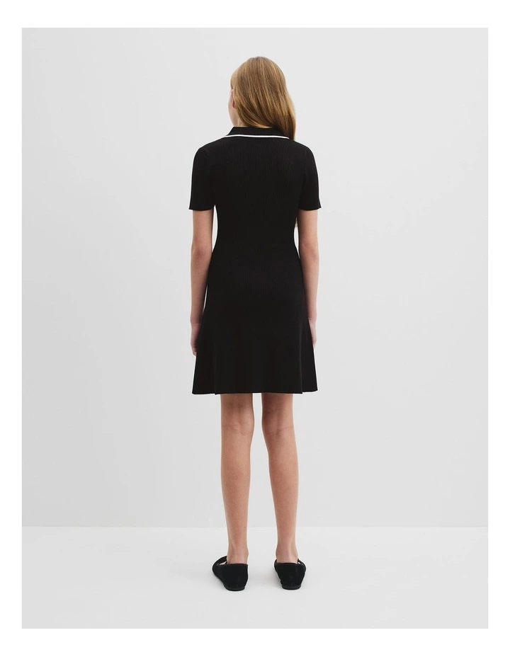Knit Polo Mini Dress in Black image 5