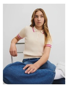 Teen Organically Grown Cotton Knit Polo in Cream